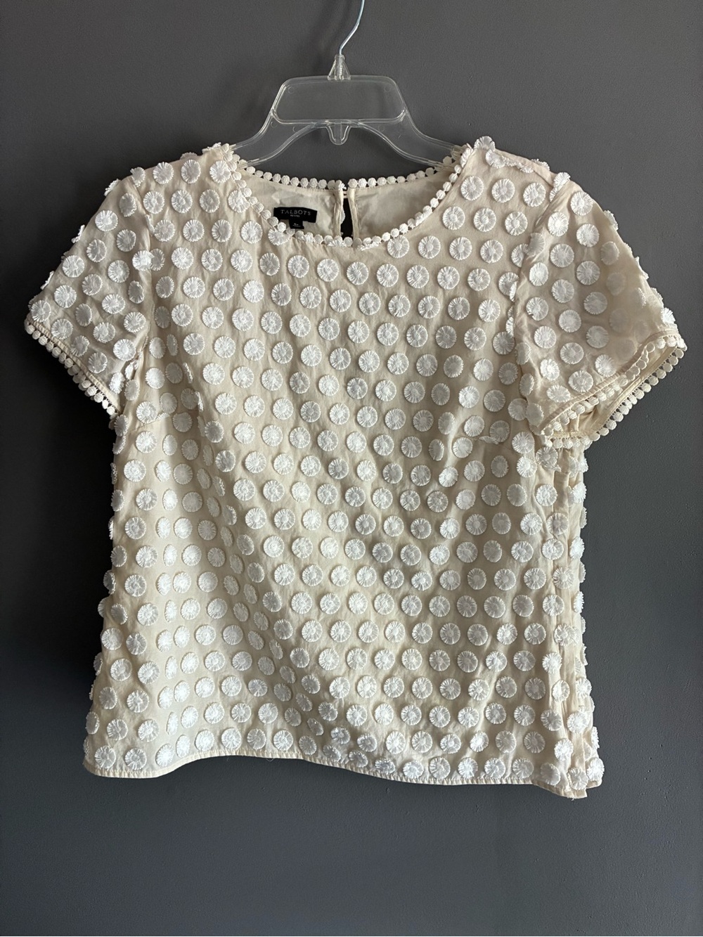Talbots Ivory Dot-Texture Short Sleeve Blouse